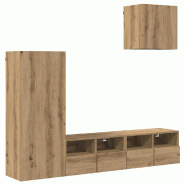 Helloshop26 - Meuble TV mural moderne minimaliste 40,5 x 30 x 102 cm avec 4 portes rangement épuré en bois d'ingénierie chêne 02_0056074 - Bois ma
