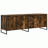 Helloshop26 - Meuble TV rectangulaire moderne industriel avec 4 portes 140 x 36 x 49.5 cm en bois d'ingénierie chêne fumé 02_0054543 - Bois massif