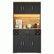 Merax Meuble de cuisine 105 x 40 x 180 cm avec LED, prises, casiers à vin amovibles, tiroir et rangements, noir - noir Bois manufacturé N635P4818343 Merax Meuble de cuisine 105 x 40 x 180 cm avec LED, prises, casiers à vin amovibles, tiroir et rangements, noir - noir Bois manufacturé N635P4818343