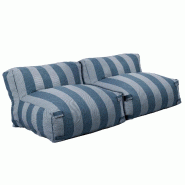 Oviala Business Salon de jardin modulable avec 2 chauffeuses rayées bleu pacific - bleu polyester 115649
