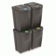 Prosperplast - Jeu de 4 poubelles de recyclage 140L Sortibox en plastique de couleur grise - gris plastique ZA1278