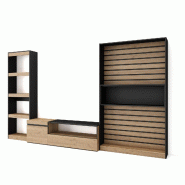 SKRAUT HOME Ensemble Meuble TV, 320x186x35cm, Salon Complet, Chêne et noir - beige Bois manufacturé 91_41
