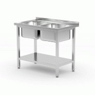 Table avec 2 éviers et étagère, vissée, HENDI, Kitchen Line, 1000x600x(H)850mm - 817032