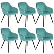 Tectake Chaise MARILYN Effet Velours Style Scandinave - turquoise/noir, Lot de 6 -404056 - bleu plastique 404056 Tectake Chaise MARILYN Effet Velours Style Scandinave - turquoise/noir, Lot de 6 -404056 - bleu plastique 404056