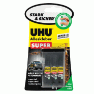 UHU Blister de 3 tubes de colle instantanée SUPER Minis, 3 x 1g - 3-44305
