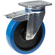 Roulette pivotante/frein de 200 mm avec caoutchouc élastique bleu sur roue centrale en nylon Roulette pivotante/frein de 200 mm avec caoutchouc élastique bleu sur roue centrale en nylon