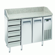 Banco à pizza inox 2 portes + 5 tiroirs, plan en granit, dégivrage automatique, température +2/+8°C, 202,5×80×104 cm. CoolHead QZ26 - 1752