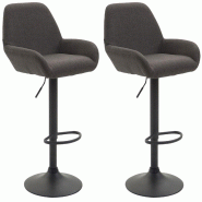 Décoshop26 - Lot de 2 tabourets de bar moderne et confortable en tissu gris foncé pieds trompette en métal noir TDB10227 - gris 3000891369603