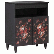 Helloshop26 - Armoire de rangement avec porte 60 x 33,5 x 75 cm motif floral élégant style moderne salon en bois de mangue 02_0057865 - Bois massif