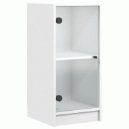 Helloshop26 - Armoire latérale avec portes vitrées blanche 35 x 37 x 75 cm rangement spacieux déco contemporain en bois blanc 02_0049317 - blanc ve