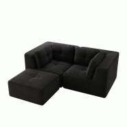 Merax canapé modulable 2 places avec tabouret, Cloud Sofa Cord sans cadre, canapé lounge près du sol, avec accoudoirs larges, noir - noir multi-mat