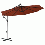 Parasol de jardin en porte-à-faux et lumières LED mât en acier Modèle Titan Panorama Signature - rouge 313781