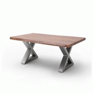 TABLE BASSE CLAREN PLATEAU 110 EN ACACIA MASSIF TEINT NOYER PIÉTEMENT X ACIER BROSSÉ