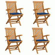 VidaXL Chaises De Jardin Et Coussins Bleu Royal Lot De 4 Bois De Teck - bleu 3065627