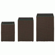 VidaXL Tables d'appoint 3 pcs et dessus en verre Marron Résine tressée Modèle Zenith Confort - 316380XL