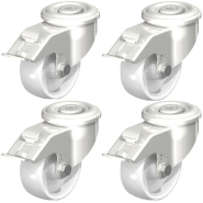 Roulette 80mm 3" en acier inoxydable nylon blanc, pivotante avec frein, 600kg, jeu de 4 Roulette 80mm 3" en acier inoxydable nylon blanc, pivotante avec frein, 600kg, jeu de 4