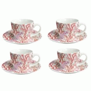 Aulica Tasses et sous-tasses corail - lot de 4 - rose 732401 Aulica Tasses et sous-tasses corail - lot de 4 - rose 732401