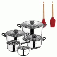 BERGNER - Batterie de Cuisine 8 pcs 16/18/20/24/28cm en Acier Inoxydable Compatible Induction avec Jeu de 2 Ustensiles de Cuisine EXCALIBUR - multi-ma