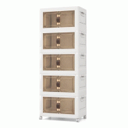 COSTWAY Boîte de rangement pliable avec couvercle, 316 L, lot de 5 empilables à roulettes et portes, 59,5 x 37,5 x 170 cm, blanc - blanc plastique p