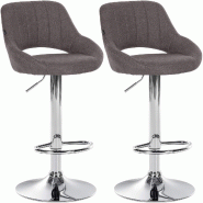 Décoshop26 - Lot de 2 tabourets de bar avec repose-pieds pivotant et réglable en tissu gris foncé et métal 10_0004355 - gris métal 3000252060835