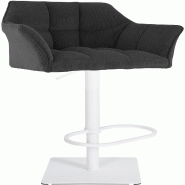 Décoshop26 - Tabouret de bar x1 réglable en velours côtelé gris foncé assise enveloppante capitonnée avec base carrée en métal 10_0006307 - gr