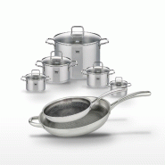 Lot Poêles 28cm & 32cm et Faitouts 12cm à 26cm Elo Relief Evolution - gris inox 3176239956337