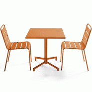 Oviala Business Ensemble table 70 cm et 2 chaises de jardin en métal caramel - marron acier 114663