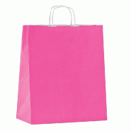 Sac kraft fuchsia poignées torsadées 22x10x29cm - par 200 - qualité 80 g/m²
