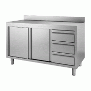 Table armoire inox avec dosseret 3 tiroirs à gauche et portes couli... - PDS442