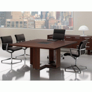 Table de réunion carrée Harper - plateau et piètement en bois avec centre en similicuir - 160x160 cm - Garantie 3 ans
