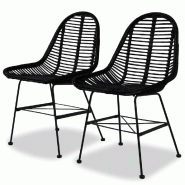 VidaXL Chaises à manger lot de 2 noir rotin naturel Modèle Orion Factory - 244571