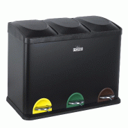 WellHome - Poubelle de Recyclage Écologique 45 litres à 3 compartiments (3x15L) de couleur Noire - 58,5x40x46cm - noir aluminium WH0103