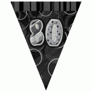 80. Anniversaire | Guirlande de fanions noir / argenté - 55359