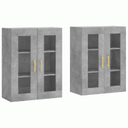 Helloshop26 - Lot de 2 armoires murales rangement pratique 69,5 x 34 x 90 cm en bois d'ingénierie gris béton 02_0055424 - gris verre 3000238992488