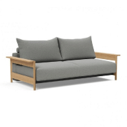 INNOVATION LIVING CANAPE DESIGN MALLOY BOIS CHENE CONVERTIBLE LIT 155*200CM TISSU BOUCLE ASH GREY