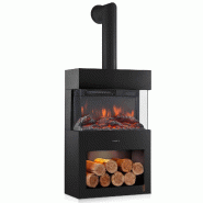 KAMINIO Cheminée électrique HENRI avec tuyau de poêle - Poêle électrique avec chauffage, effet de flamme 3D, compartiment à bois, télécommande KAMINIO Cheminée électrique HENRI avec tuyau de poêle - Poêle électrique avec chauffage, effet de flamme 3D, compartiment à bois, télécommande