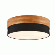 Plafonnier 3xE27, Tissu Noir, bois naturel - Trio - Seasons - beige 4017807526219