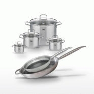 Batterie de cuisine avec 2 poêles 28/32 cm et 4 faitouts 14/16/20/26 cm en inox sans PFAS Elo Collection Relief Solution Citrin - gris 3176239940572_0