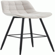 Décoshop26 - Tabouret de bar x1 coutures décoratives carrées avec repose-pieds en tissu crème quatre pieds en métal 10_0006135 - 3000265405357
