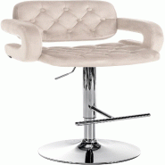 Décoshop26 - Tabouret de bar x1 design moderne assise capitonnée velours crème pied métal chromé 10_0006060 - beige métal 3000265368256