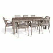 Now's Home - Ensemble Table 230cm + 8 Fauteuils/table Acacia Vieilli + Corde Eden - 3256390253619