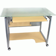 Bureau d'ordinateur à roulettes modèle WHEEL, plateau en verre, par Yelloo - gris 0805698369589 Bureau d'ordinateur à roulettes modèle WHEEL, plateau en verre, par Yelloo - gris 0805698369589