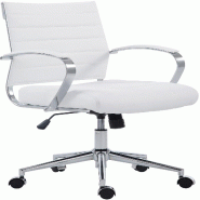 Décoshop26 - Chaise de bureau sur roulettes design ergonomique en similicuir blanc et métal chromé 10_0006997 - blanc métal 3000265875983