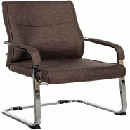 Décoshop26 - Fauteuil de bureau chaise visiteur sans roulettes piétement luge en métal chromé et assise en tissu marron 10_0003357 - marron métal
