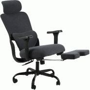 Décoshop26 - Fauteuil de bureau ergonomique pivotant accoudoirs multifonctions repose-pieds extensible en tissu et plastique noir 10_0006925 - noir 3