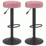 Décoshop26 - Lot de 2 tabourets de bar chaises hautes en velours rose avec boutons décoratifs base en acier DEC029848 - 3000257590559