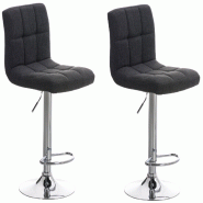 Décoshop26 - Lot de 2 tabourets de bar design rétro moderne surpiqûres carrées en tissu gris foncé et métal chromé 10_0006134 - gris métal 300