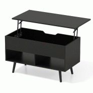 Helloshop26 - Table basse relevable 80 x 40 x 58 cm 2 rangements fonctionnels style moderne ambiance cosy en bois d'ingénierie noir 20_0013797 - 3000