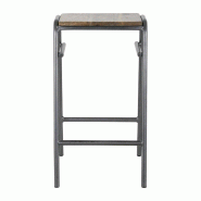 Lot de 4 tabourets de bar d'intérieur empilables (H) assise 650 mm, en acier poudré bronze et assise en bois de manguier, CANTIN
