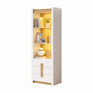 Merax Vitrine LED  63 x 41,5 x 200 cm, 3 tiroirs et rangements réglables, blanc - blanc Bois manufacturé N625P514542543Z